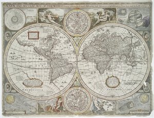 Um mapa novo e preciso do mundo, 1676 (impressão colorida à mão)